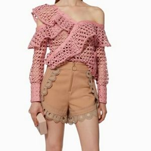 Self-Portrait Ruffled Lace Frill One Shoulder Top Size 0